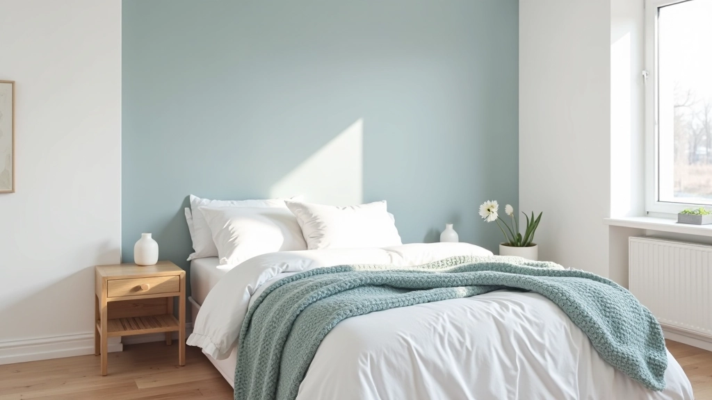 Bedroom with color accent wall and styled textiles