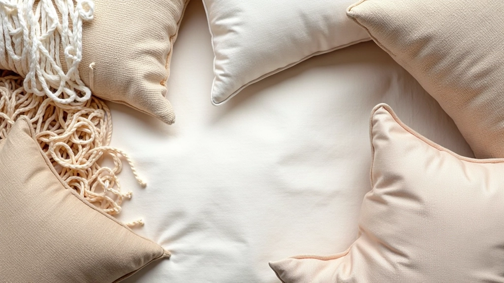 Close-up of different fabric textures, cushion patterns, and textile materials arranged to show variety and combinations