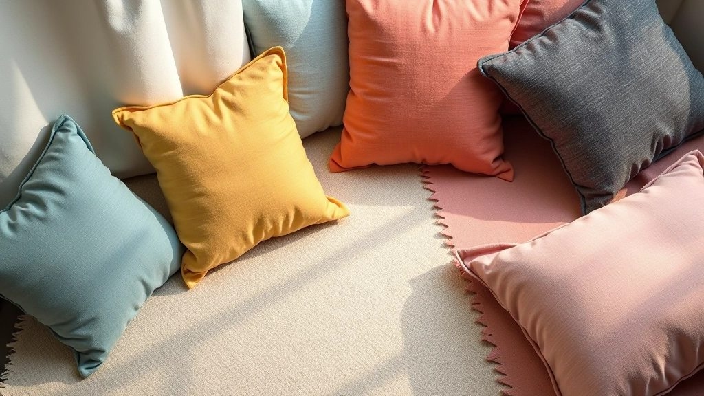 Array of cushion swatches showing complementary color combinations for interior design