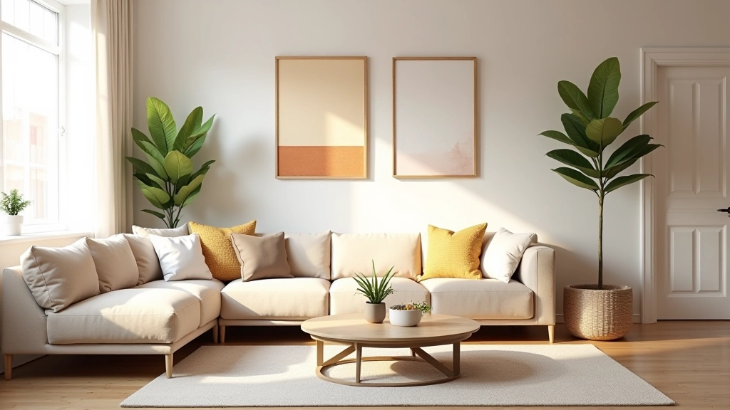 Beautifully styled living room with textile upgrades and wall art