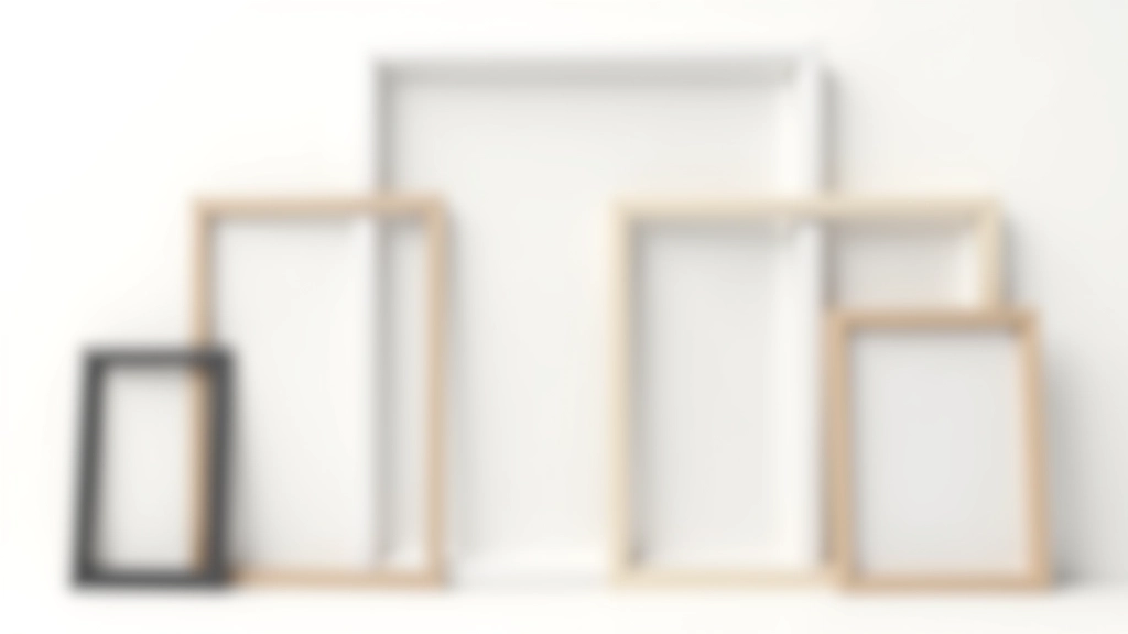 Collection of different frame styles displayed together, showing black metal frames, natural wood frames, white painted frames in various widths and sizes