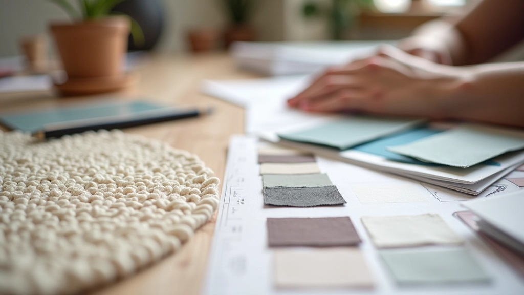 Design planning materials and textile samples for interior upgrades